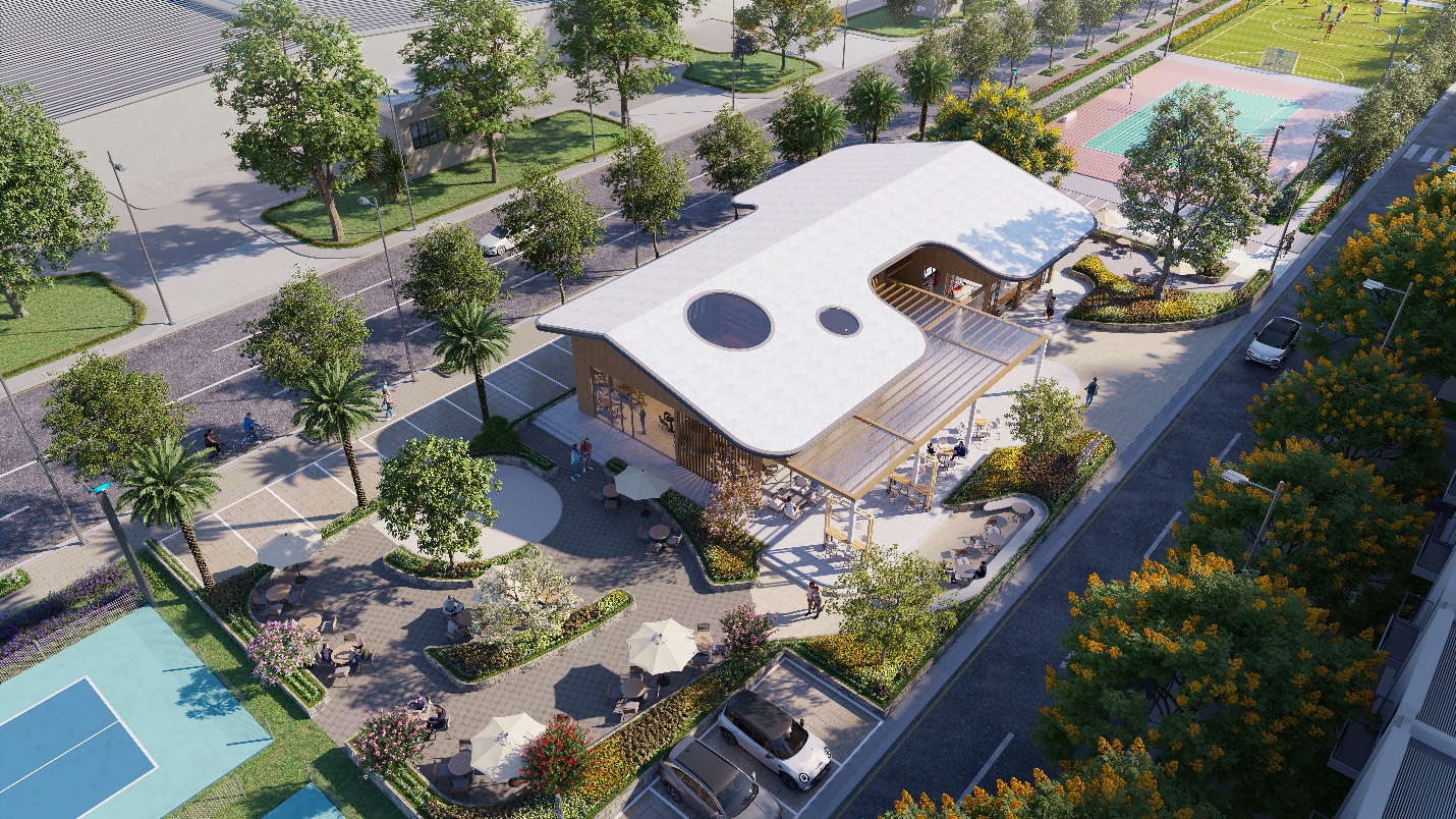 Clubhouse kết hợp café tại tổ hợp thể thao ngoài trời đáp ứng nhu cầu rèn luyện thể chất của cư dân K-Home Apartment.
