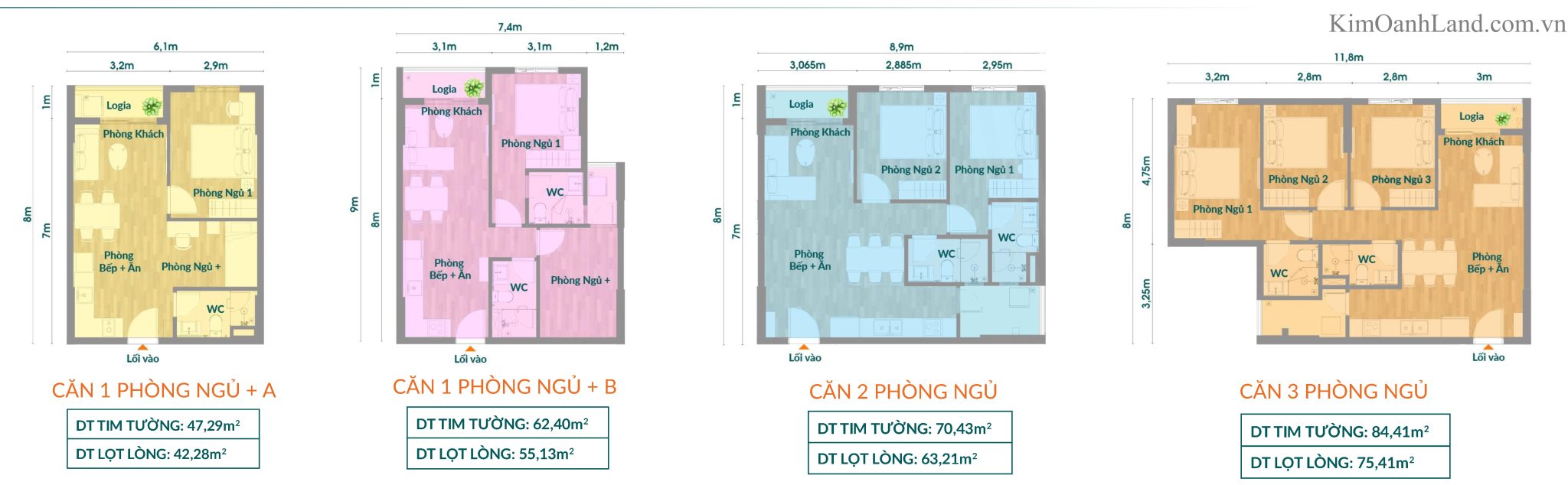 Layout thiết kế căn hộ K-Home CityView 1PN, 2PN, 3PN