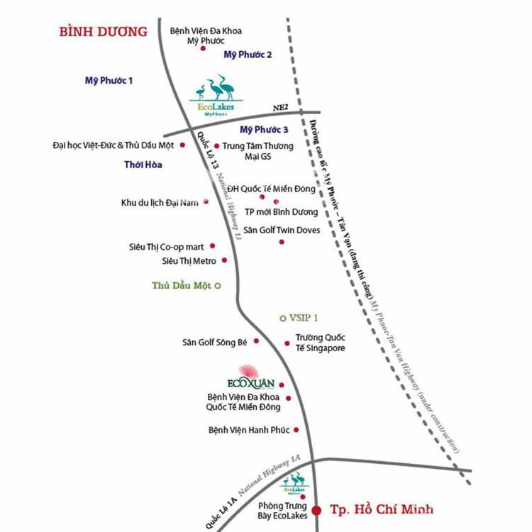 Vị trí khu đô thị Ecolakes Mỹ Phước Bình Dương