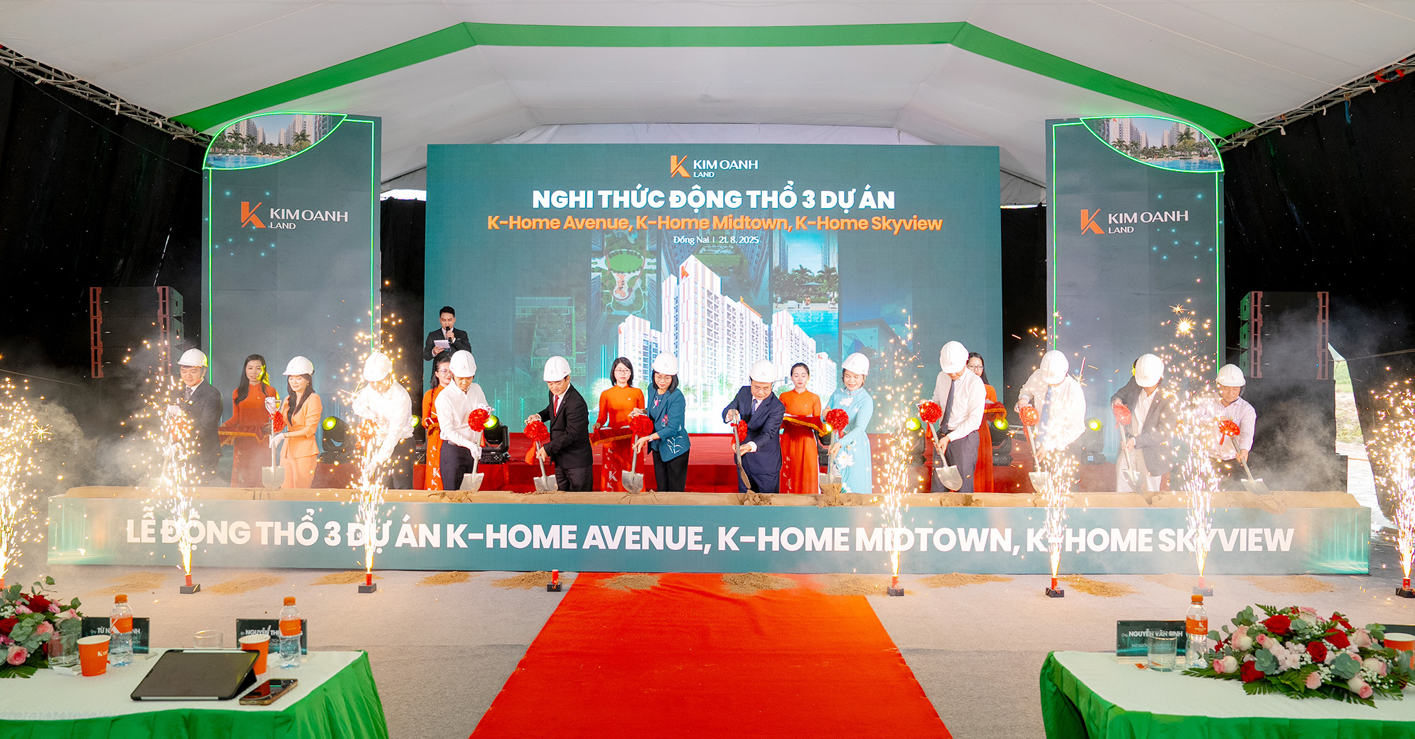Lãnh đạo Bộ Xây dựng, lãnh đạo tỉnh Đồng Nai cùng Ban lãnh đạo Kim Oanh Group và Kim Oanh Land thực hiện nghi thức động thổ 3 dự án K-Home Avenue, K-Home Midtown, K-Home Skyview.