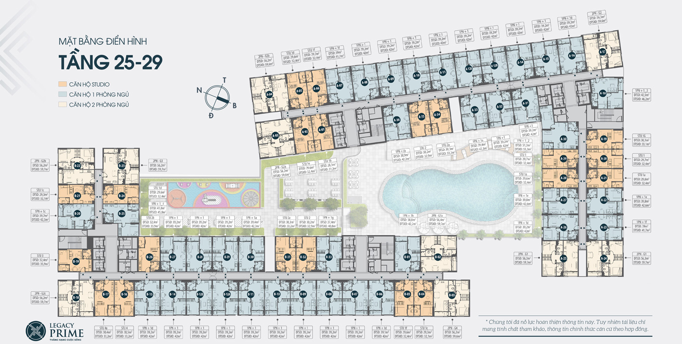 Mặt bằng tầng 25 đến 29 dự án căn hộ Legacy Central